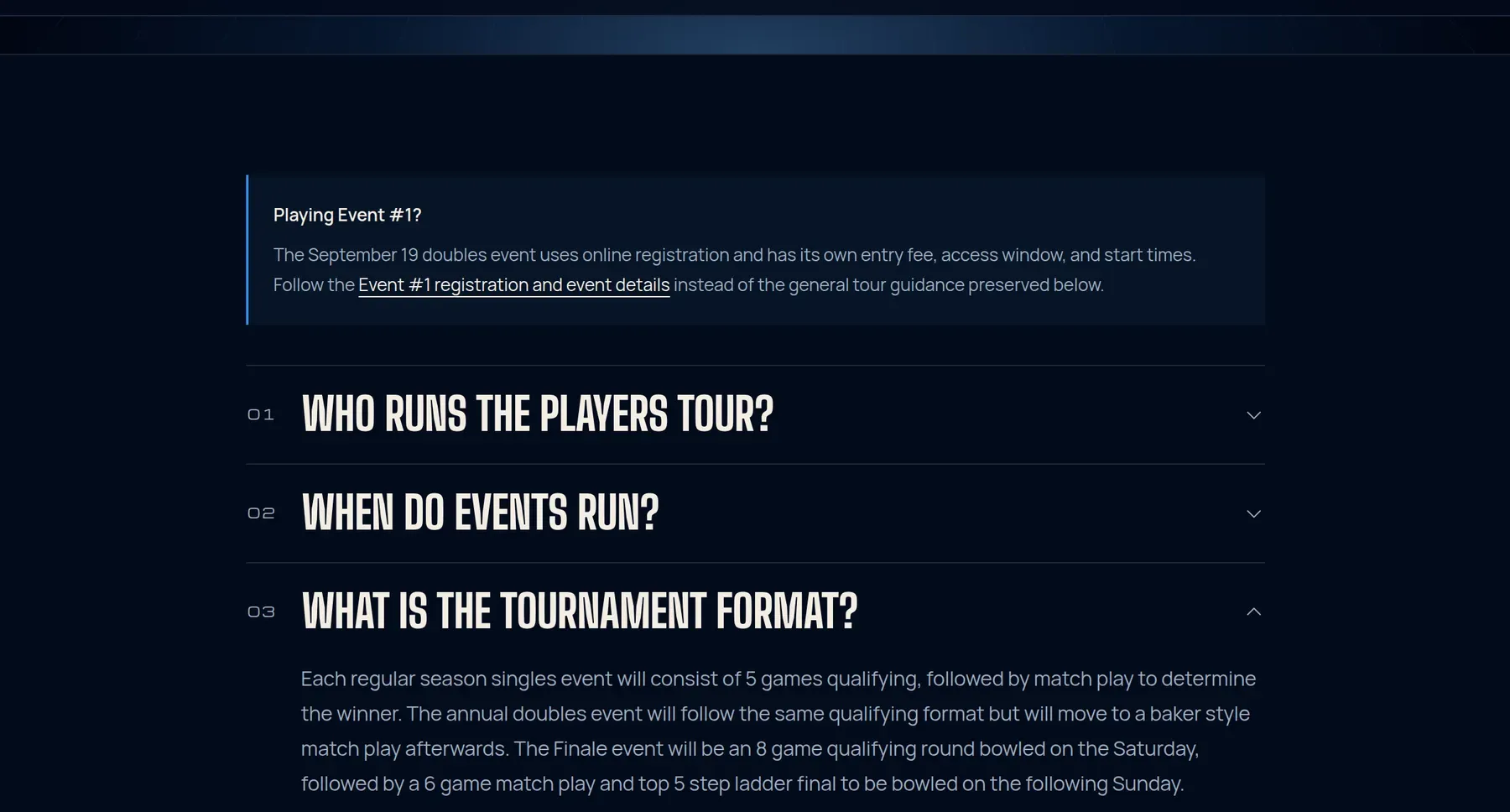 The Players Tour FAQ page