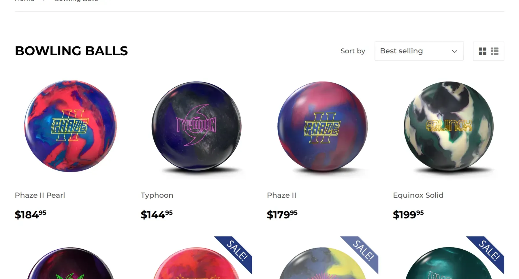 Bowling balls in the store, with a sold-out ball